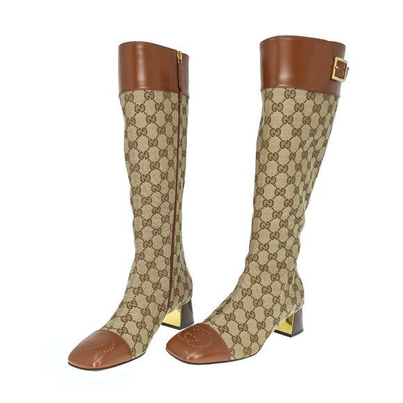 Gucci 678278 Original GG Canvas & Leather Knee Boots - Picture 2 of 8